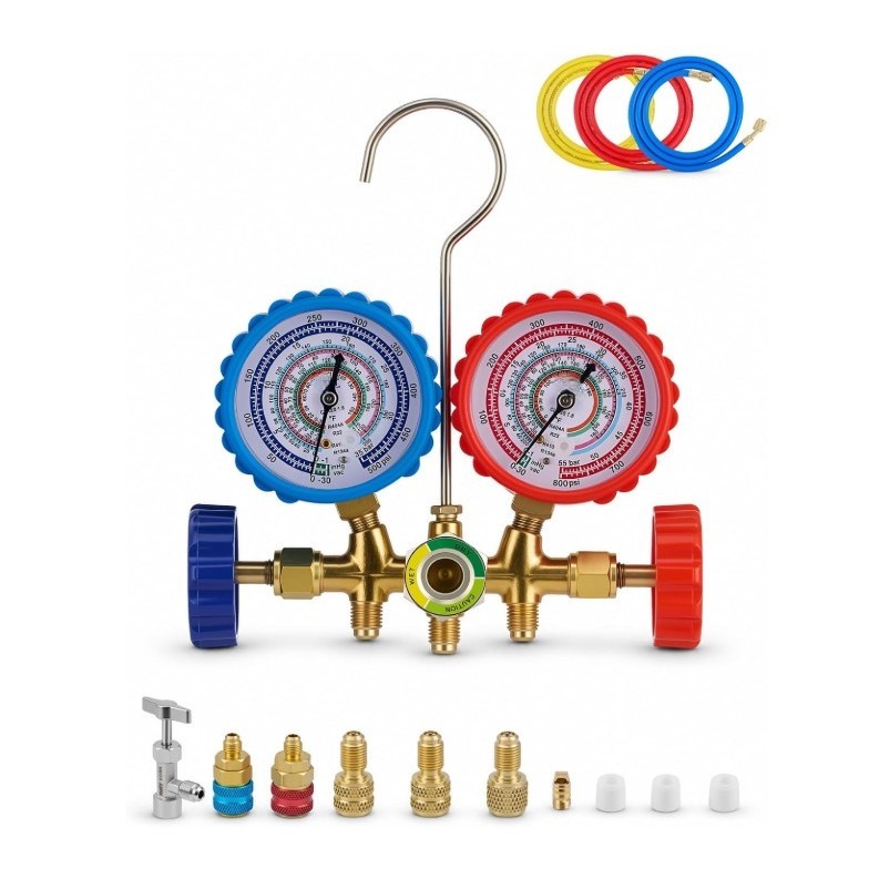 8NEWfor HVAC 3-Way Auto AC Manifold Gauge ชุดสําหรับ R134a R410A R404A สําหรับ R22, 5ft ท่อ