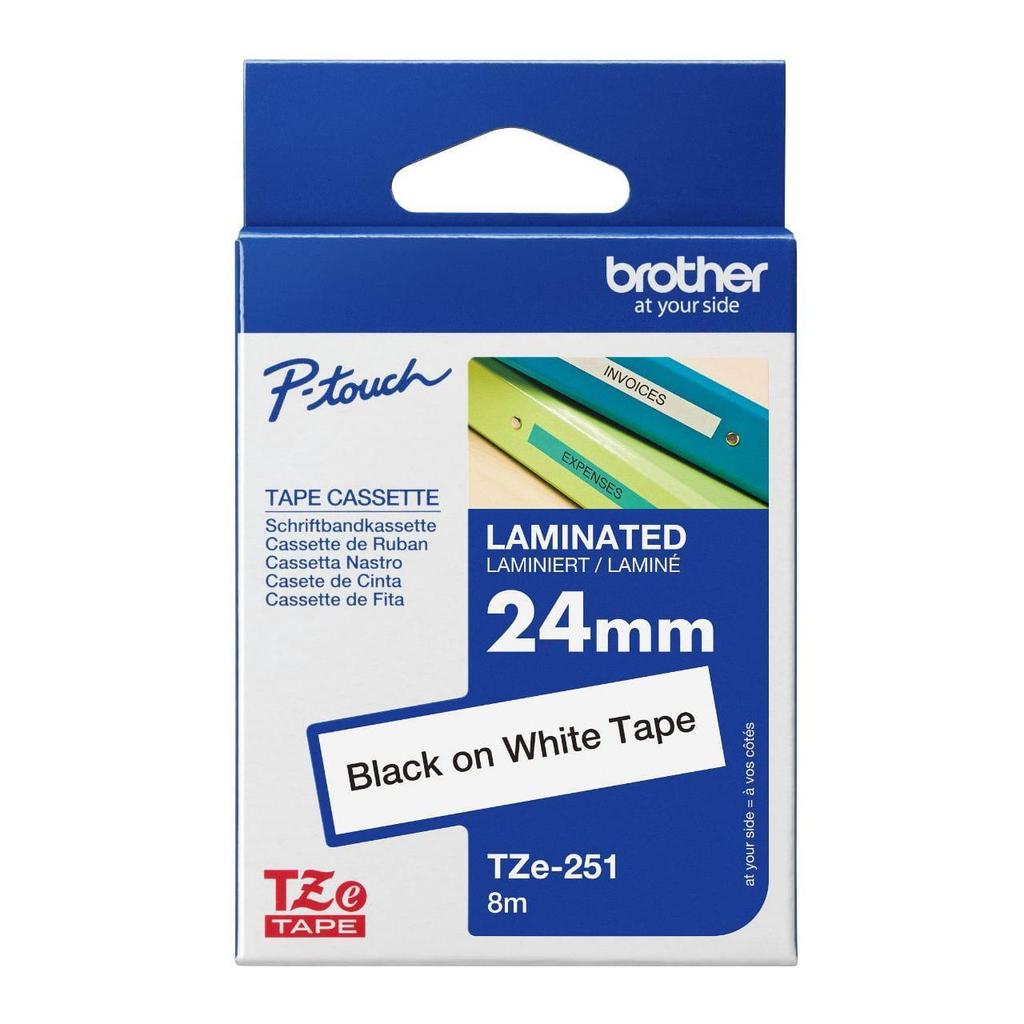 Brother TZe-251 — Black on White Tape