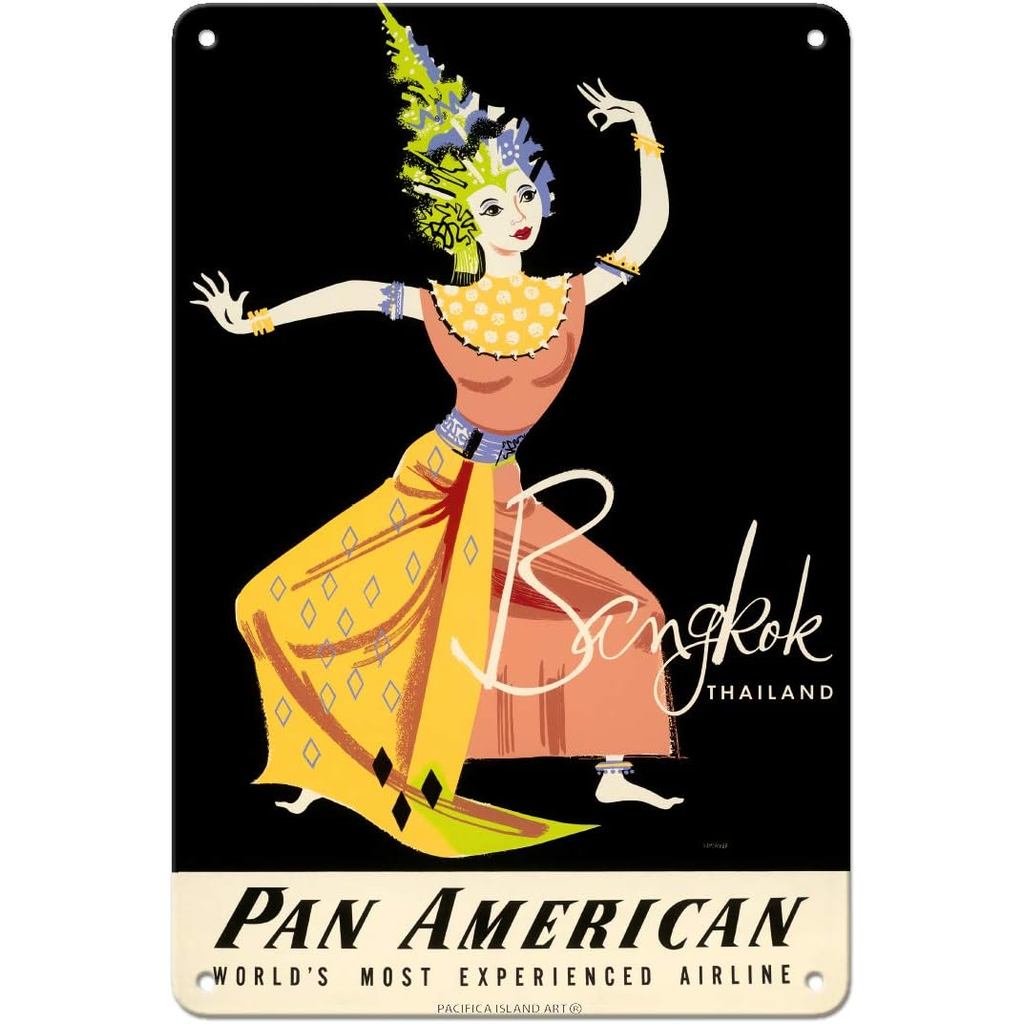 Bangkok Thailand Pan American Airlines PAA Thai Woman Classical Dancer Vintage Airline Travel Poster