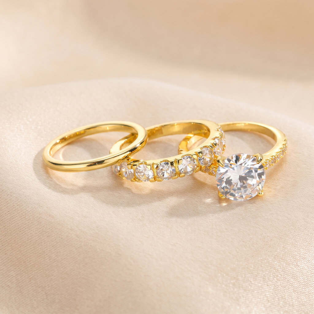 Vnox طقم 3 خواتم بالزركون — ذهبي 18K — صورة 5