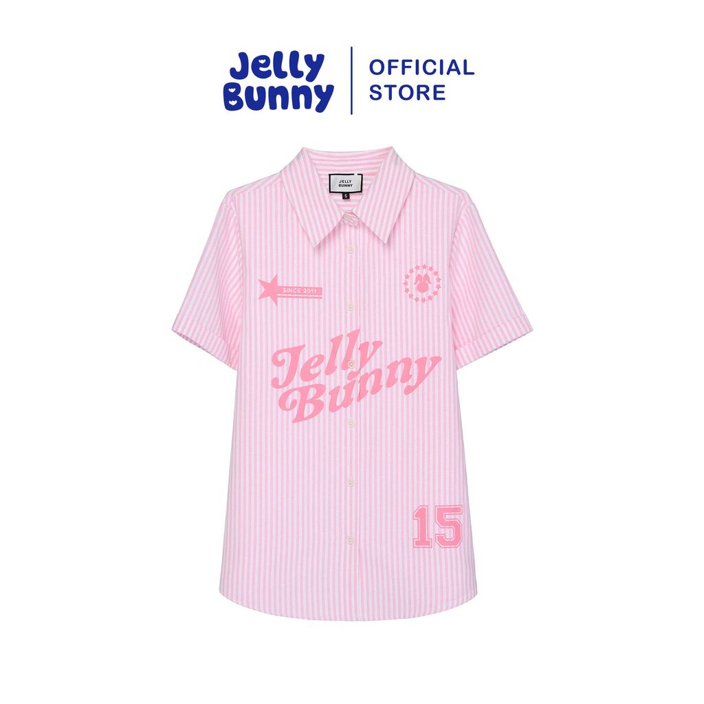 JELLY BUNNY เสื้อเชิ้ตแขนสั้นลายทางแต่งโลโก้ รุ่น B26WGWB009 PINK