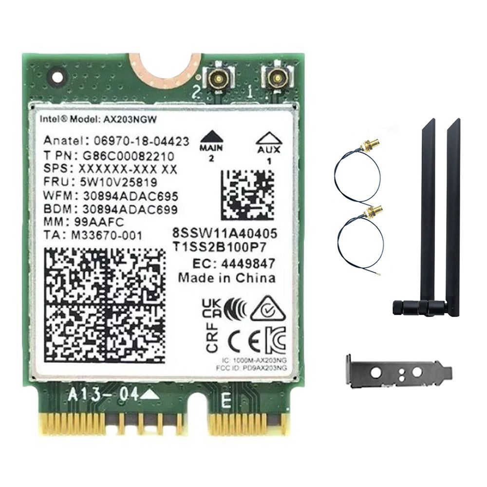 Intel AX203NGW Wi-Fi 6 M.2 CNVio2 Wireless Lan Card (w/ Ext. Ant.) - 10th Gen or above