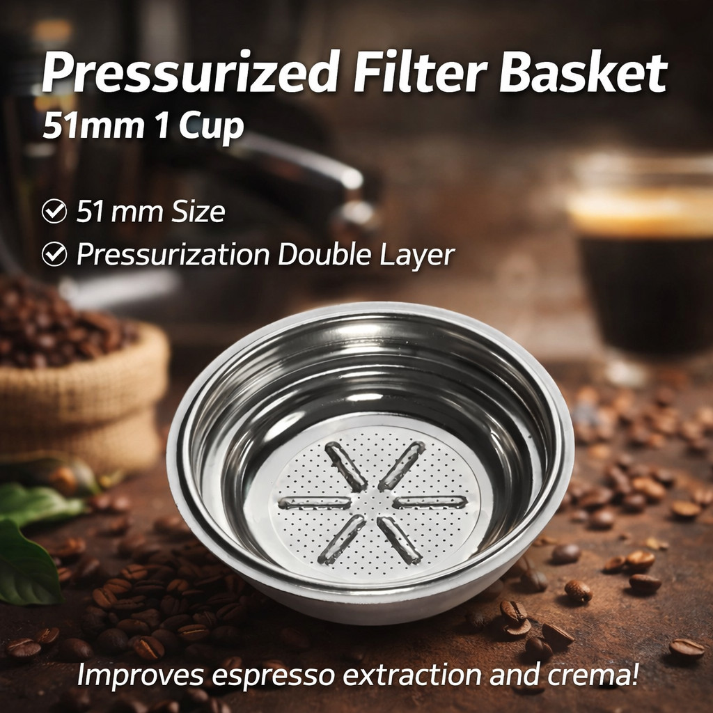 Portafilter Double Wall Pressure 51mm 1 Cup Basket Filter - DWL-51P