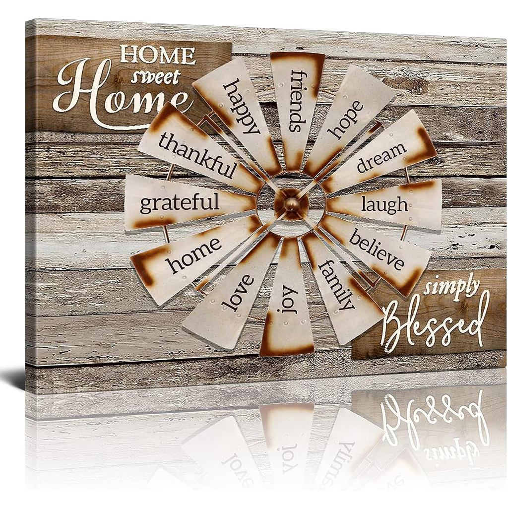 Farmhouse Wall Art Farmhouse Windmill พิมพ์ผ้าใบ Barn Country คําคมภาพวาดครอบครัวงานศิลปะตกแต่งบ้านส