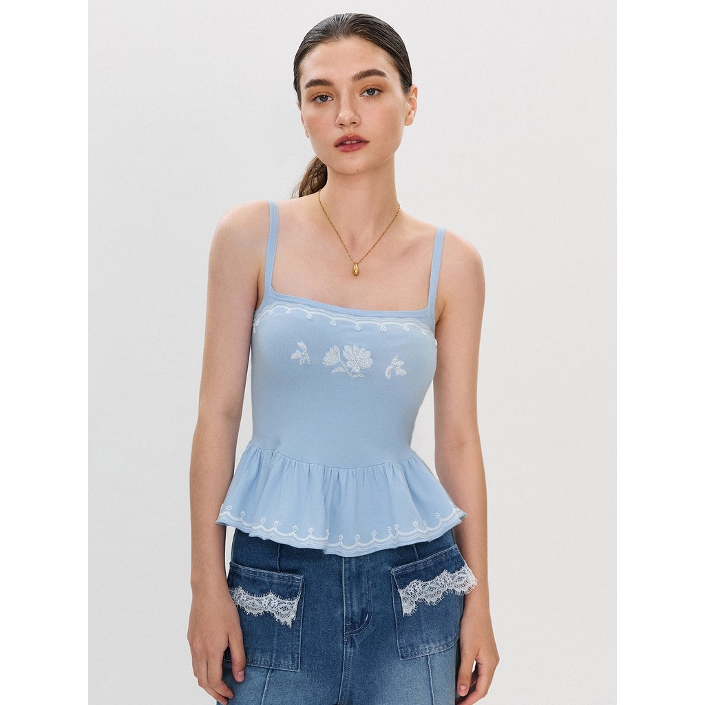 Pomelo ผู้หญิง Pomelo X Janesuda เสื้อ Peplum ปัก - Baby Blue