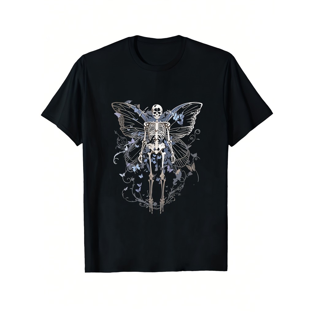 ผู้ชายFairy Grunge Aesthetic Fairycore Alt Gothเสื้อยืดพิมพ์Retro Black Teeรอบคอสบายๆ