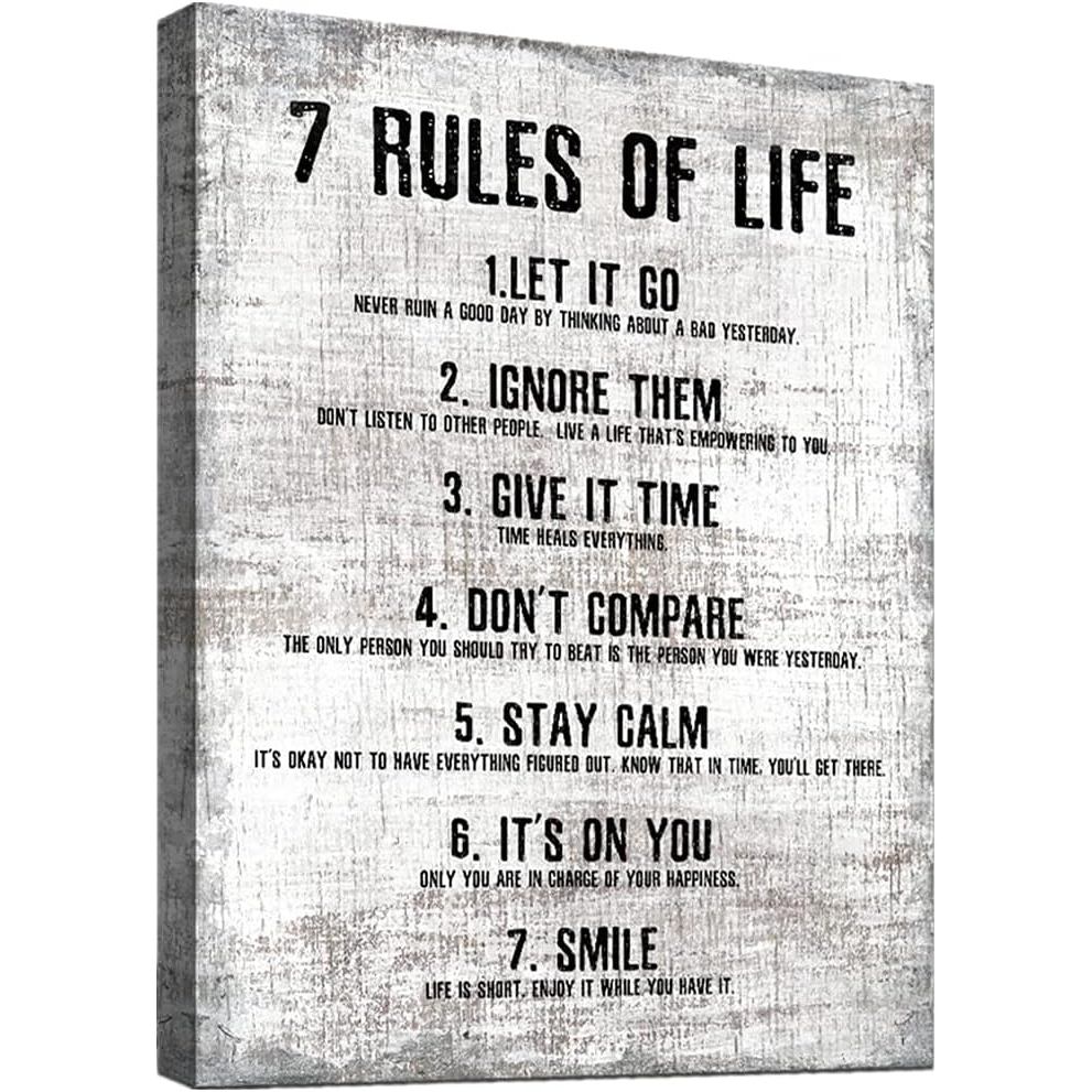 NW ART 777 แรงบันดาลใจ Wall Art สําหรับห้องนอน Office Decor - 7 RULES OF LIFE ผ้าใบพิมพ์ 12 "x 16" ค