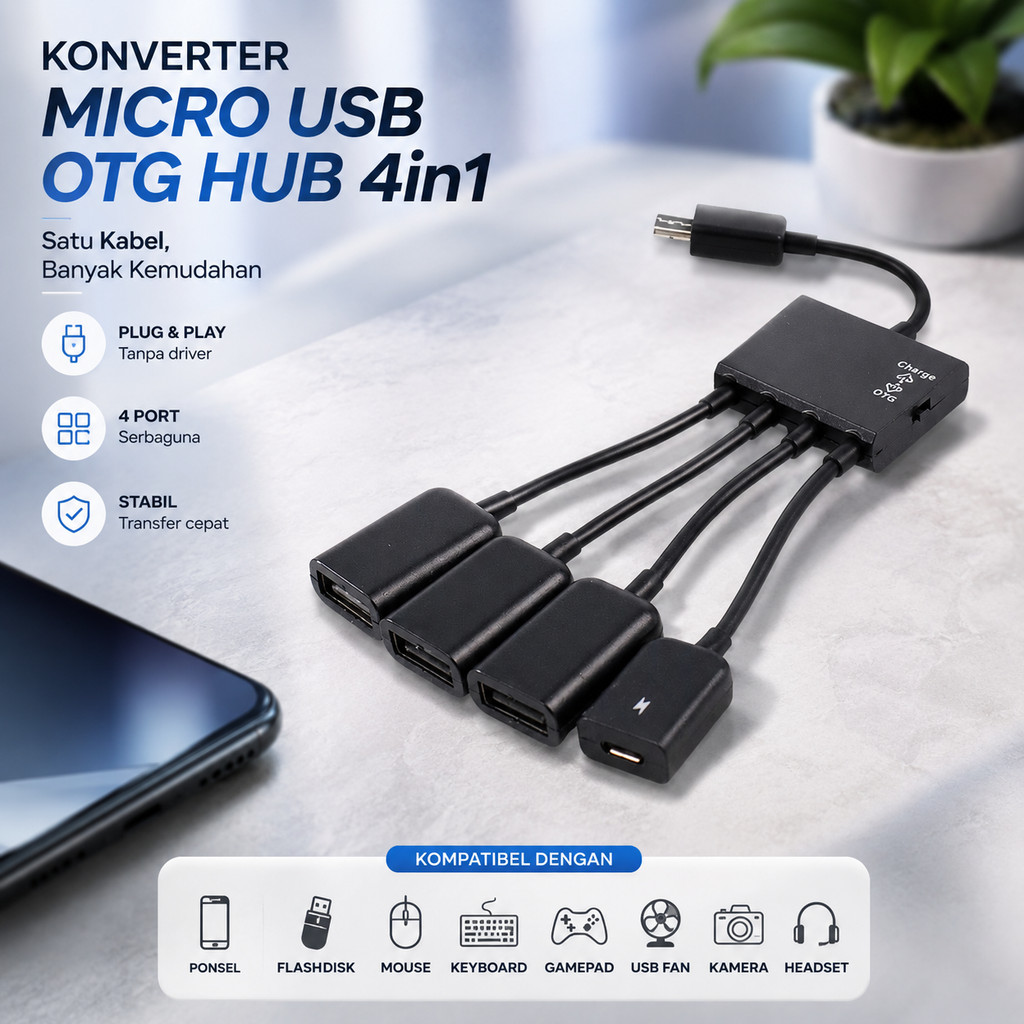 มัลติฟังก์ชั่น Micro USB OTG Hub 4in1 Data Cable & Charge Converter - M3H4