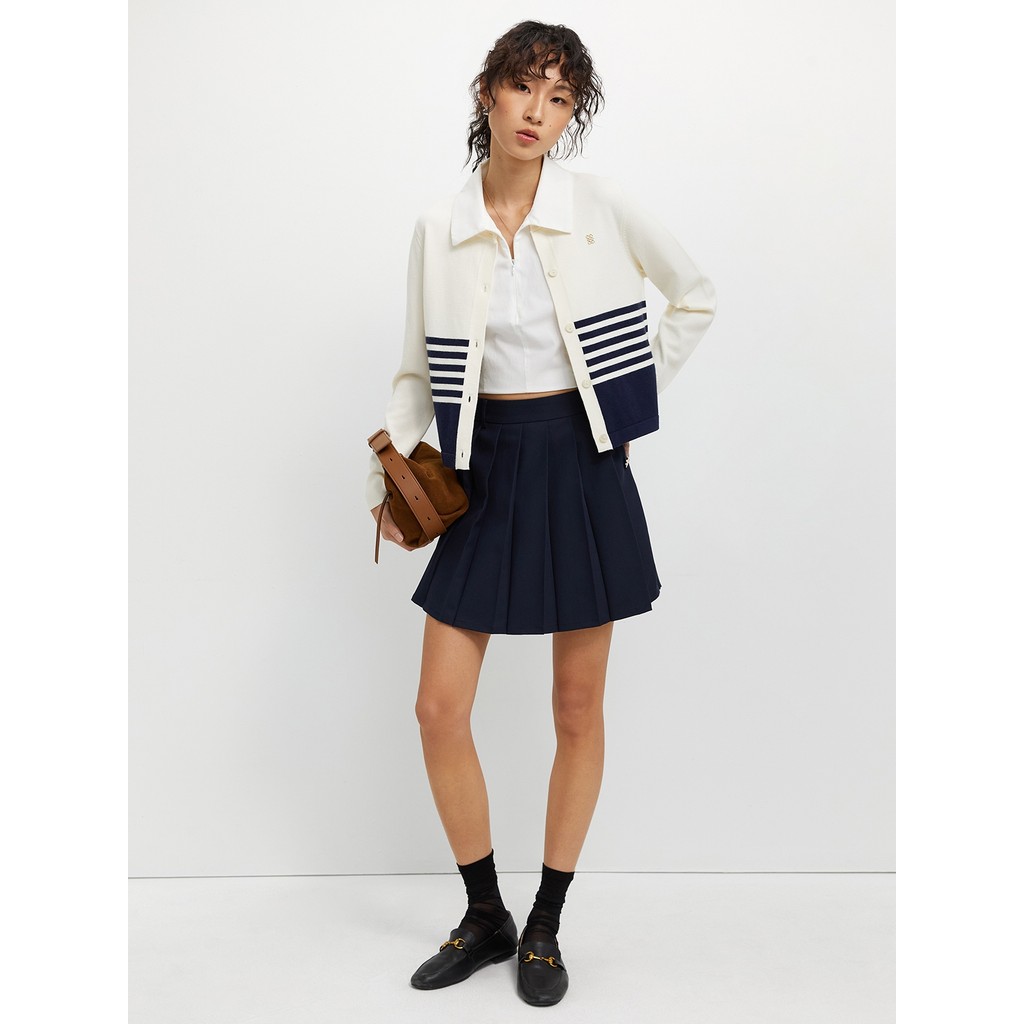 Pomelo Womens Striped Cardigan - สีกรมท่า/ขาว