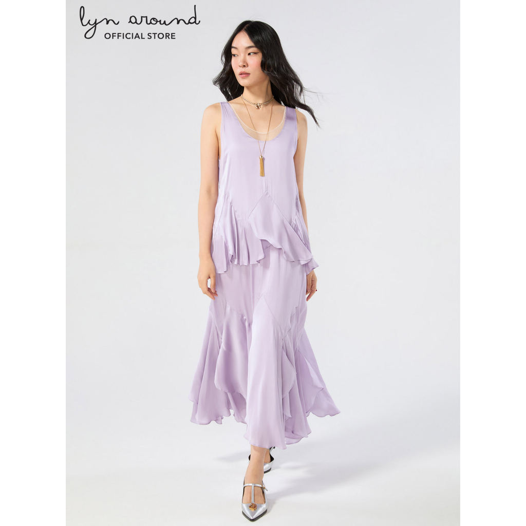 Lyn around - เดรสซาตินแต่งระบายต่อชั้น คอลเลกชัน Rodeo Rose (A26CGWA186)