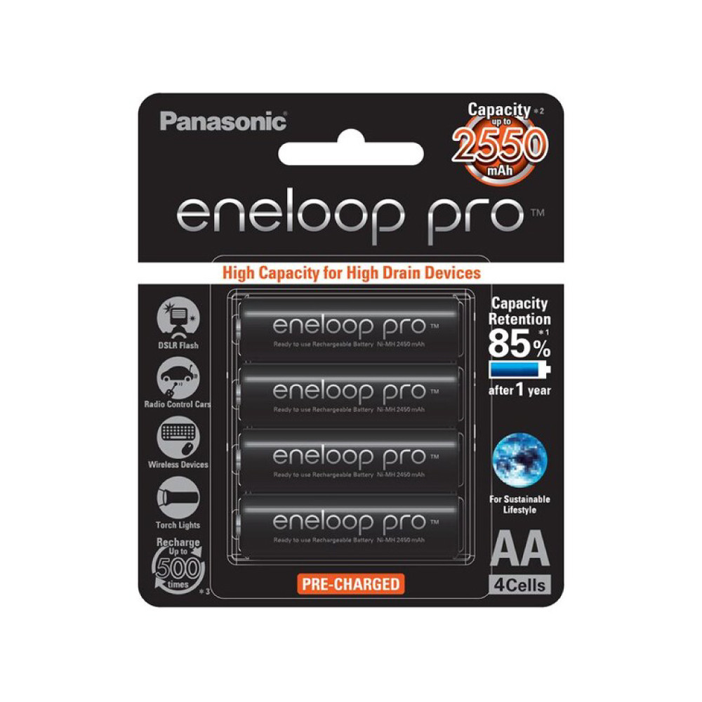 ถ่านชาร์จ Panasonic eneloop pro AA 2550mAh บรรจุ 4 ก้อนต่อแพ็ค