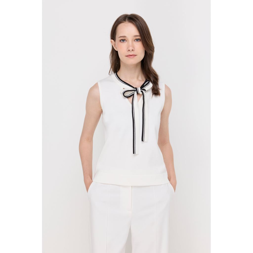 ROYAL IVY REGATTA - Contrast Tie-Neck Sleeveless Blouse Beige เสื้อท่อนบน (R26WGWA033) — صورة 3