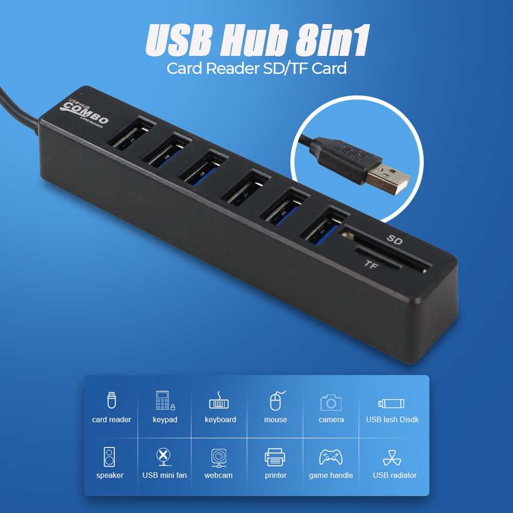 อะแดปเตอร์ USB Hub 2.0 8in1 USB 2.0 MicroSD SD TF Card - CB220602
