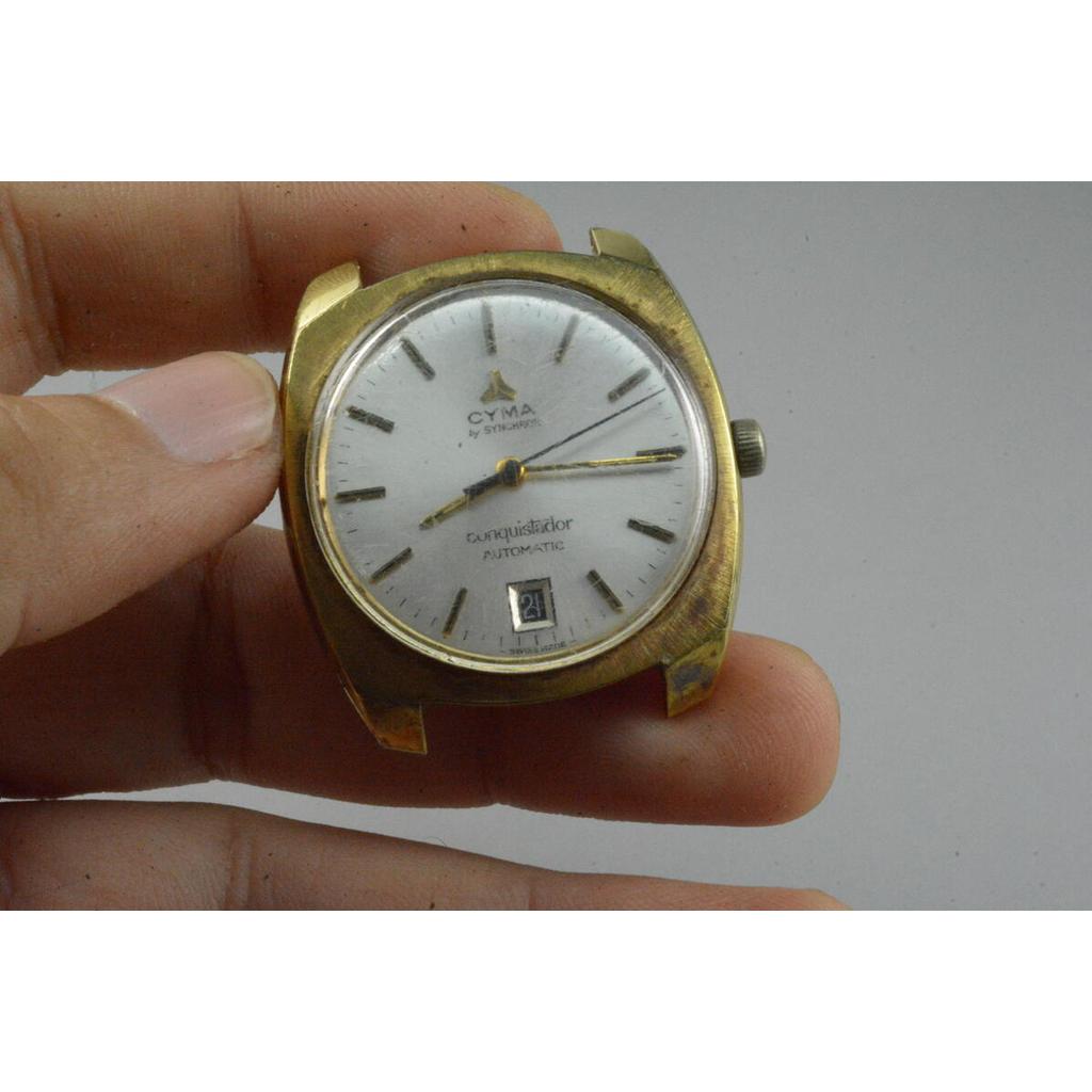 นาฬิกา Vintage มือสองญี่ปุ่น  Cyma Conquistdor Swiss Made หน้าปัดสีเงิน ผู้ชาย ออโตเมติก   ทรงหมอน 3