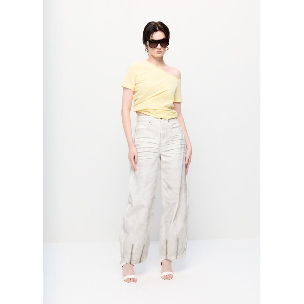 CPS กางเกงยีนส์ทรงบาเรลล์พ่นเอฟเฟ็กต์สเปรย์ ผู้หญิง MID-RISE BARREL JEANS WITH SPRAY EFFECT รุ่น C26SGWC073 (SS26#C1)