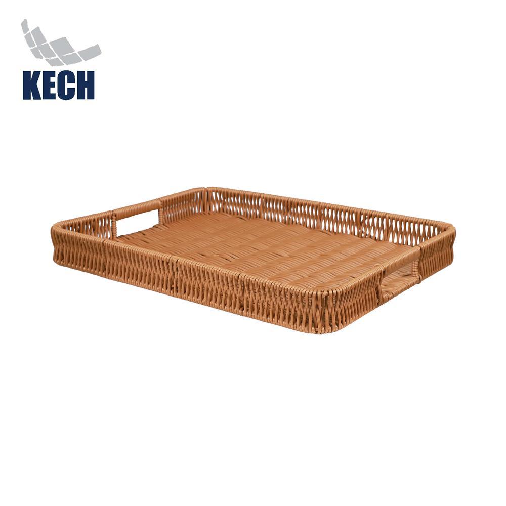 KECH ตะกร้าหวายเทียมทรงเหลี่ยมมีช่องจับ  SIZE L 40x30x4.5 ซม. จัดส่งโดย HomePro