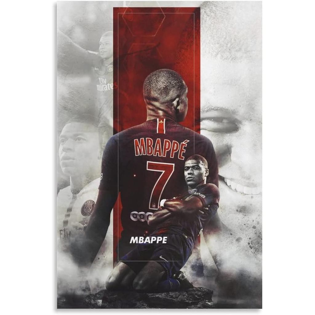 ดาวฟุตบอล Kylian Mbappe โปสเตอร์ผ้าใบ Paris Saint-germain Art Wall ตกแต่งห้องนอน Unframed Mbappe in