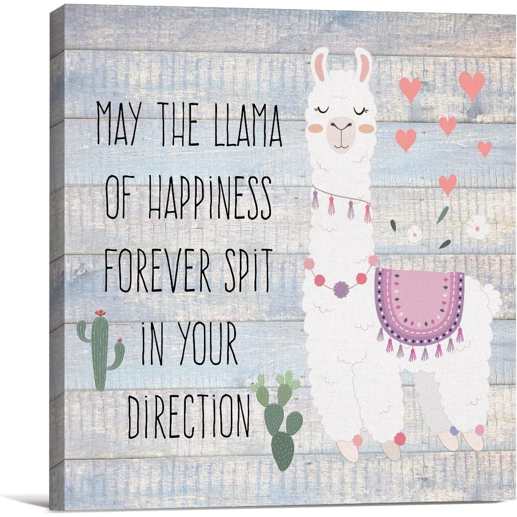 Farmhouse Llama ป้าย Wall Art พิมพ์ผ้าใบภาพวาด Rustic May Llama of Happiness Forever Spit พิมพ์ Coun