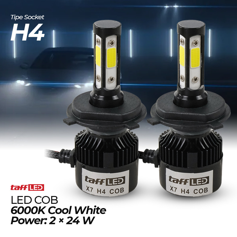 TaffLED X7 ไฟหน้ารถ COB ไฟหน้า LED สีขาวนวล H4 IP65 24W - 75818-4CN