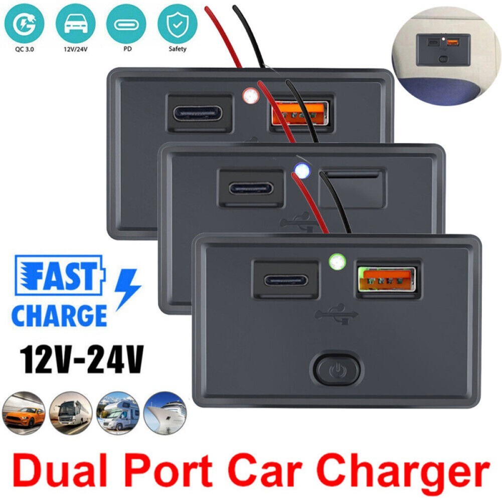 [SP-PLG]12-24V Dual USB PD สําหรับ QC3.0 รถเรือ RV Fast Charger Socket LED Power Outlet