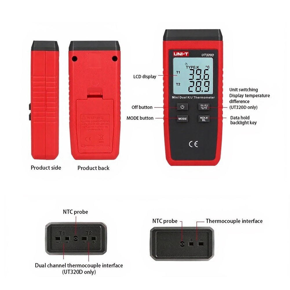 [ใหม่]UT320A UT320D เทอร์โมมิเตอร์ดิจิตอล, เครื่องทดสอบประเภท K และ J แบบเทอร์โมคัปเปิลแบบไม่สัมผัส