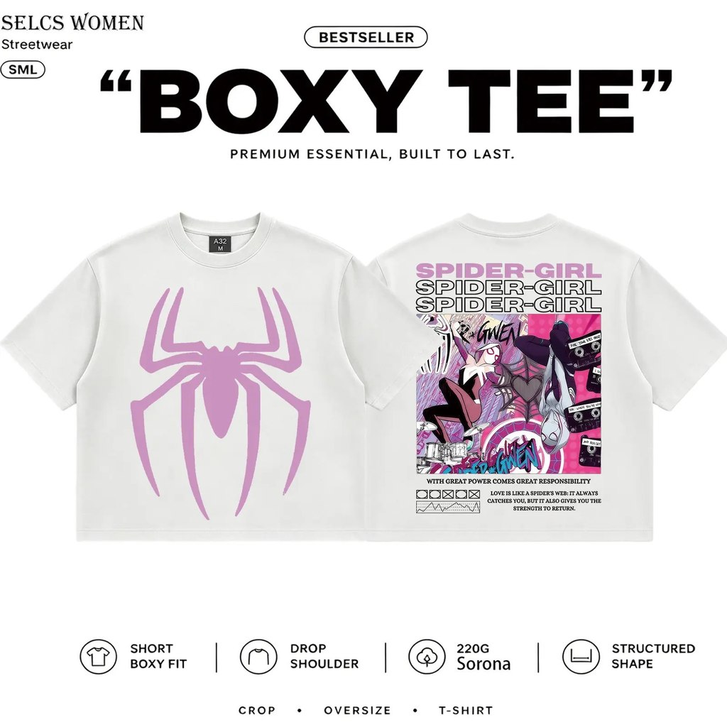 เสื้อยืดทรงบ๊อกซี่หลวมไหล่ตก ลายธีมสไปเดอร์แมนโรแมนติก ชายหญิง ผ้าระบายอากาศ เหมาะแต่งตัวประจำวัน รูปที่ 6