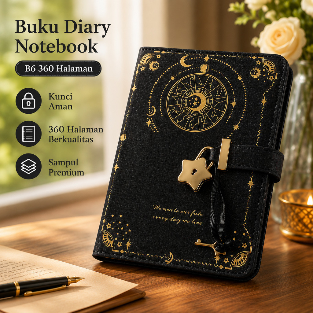 HAISI Diary Notebook Journal Notes B6 360 หน้า พร้อมล็อค - TD-500