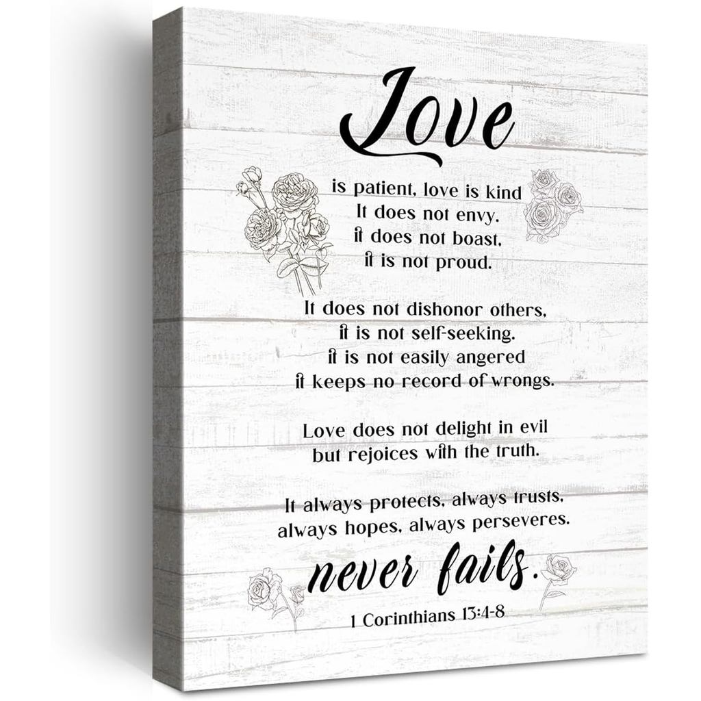 รักคือผู้ป่วย Love is Kind Wall Decor,1 Corinthians 13 Wall Art,Serenity Prayer Wall Art ผ้าใบโปสเตอ