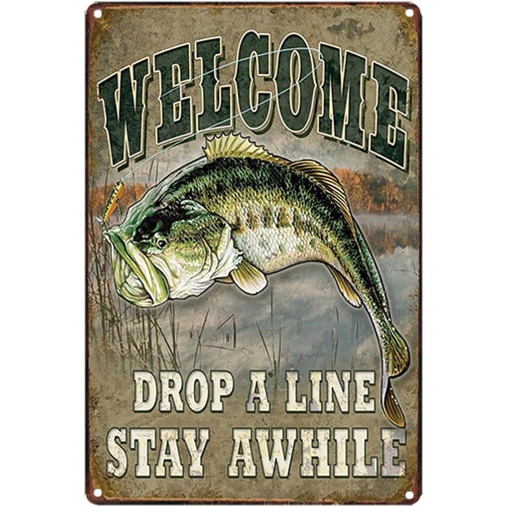 ยินดีต้อนรับ โปสเตอร์ตกปลา Drop a line Bar Cafe Garage Wall Decor Retro Vintage 7.87 X 11.8 นิ้ว