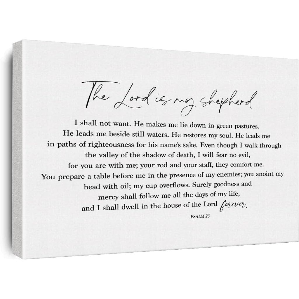 แรงบันดาลใจคริสเตียนผ้าใบ Wall Art 11.5x15 นิ้วกรอบ Psalm 23 ภาพวาด Script Verse Bible Wall Decor สํ