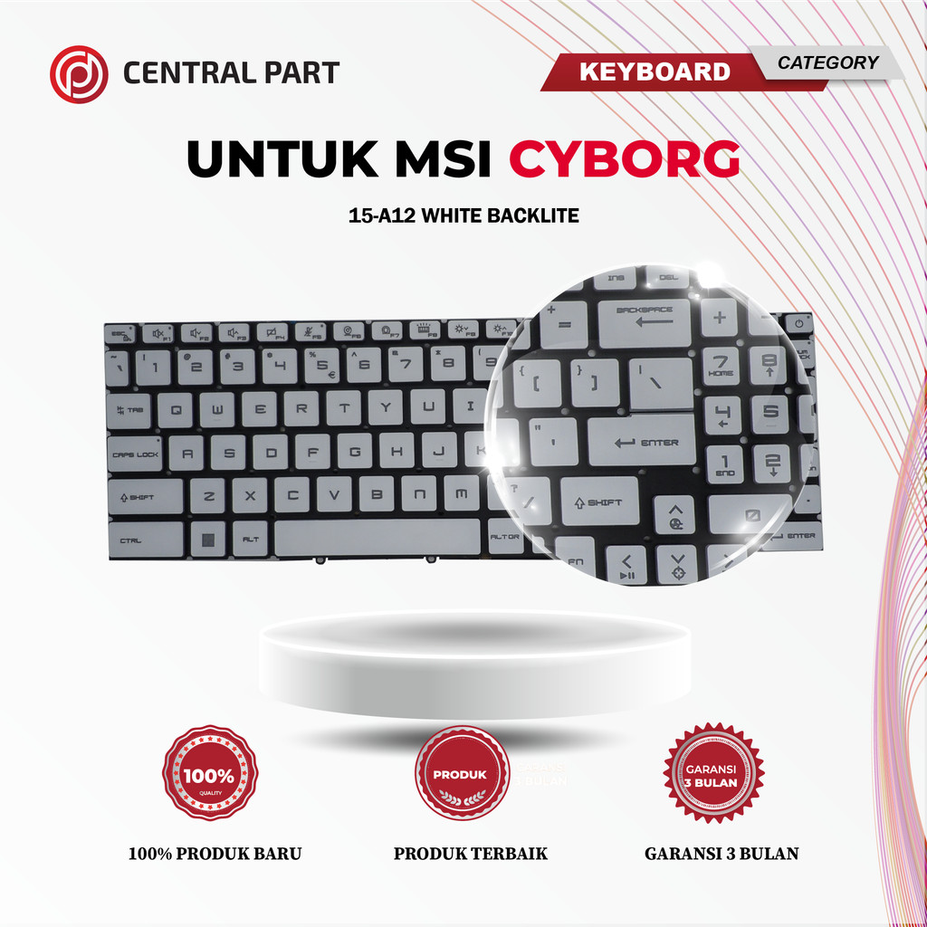 คีย์บอร์ดสําหรับ MSI Cyborg 15-A12 สีขาว Backlite