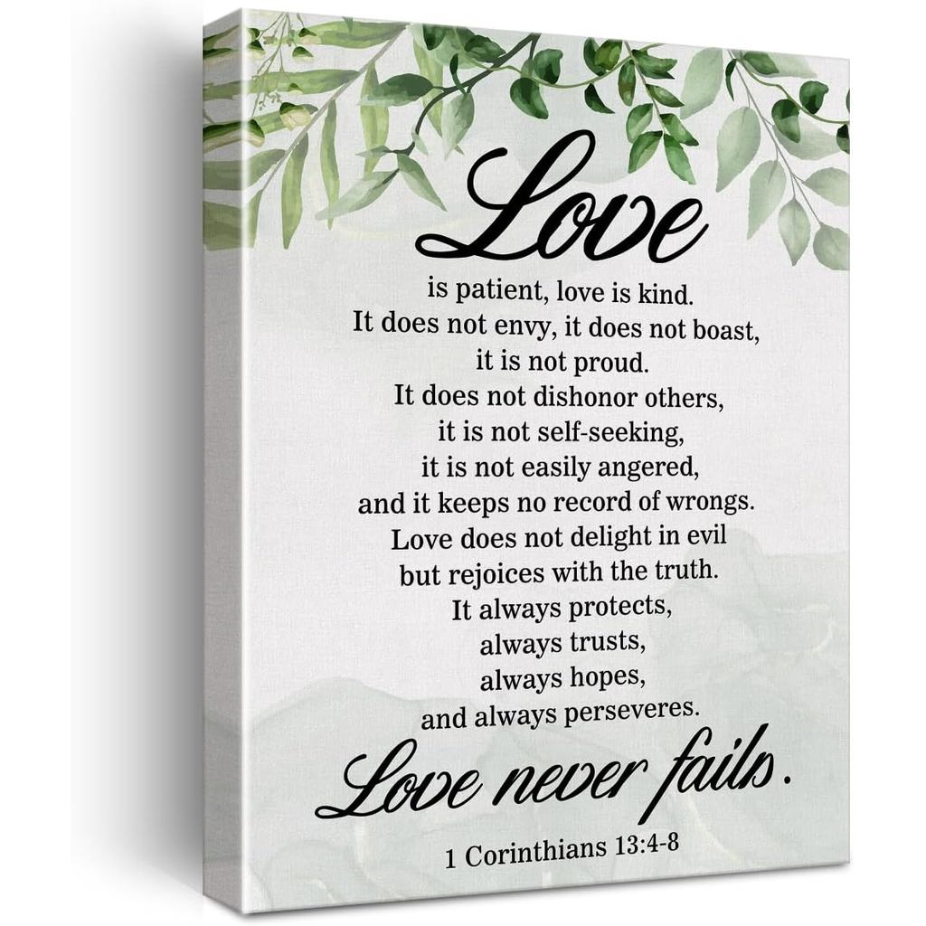 Christian Canvas Wall Art Love is Patent Love is Kind 1 Corinthians 13:4-8 ผ้าใบพิมพ์ Positive Scrip