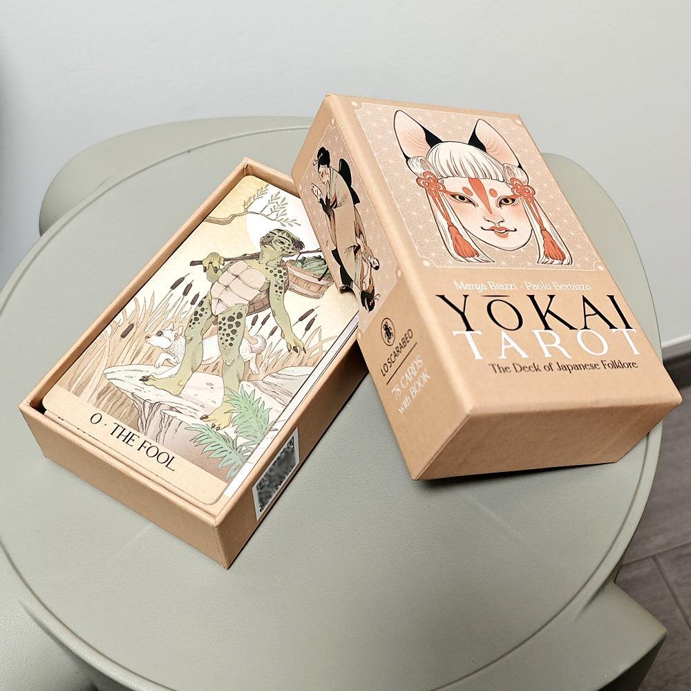 Yokai Tarot Deck 78 ชิ้นการ์ด 12*7 ซม.รากญี่ปุ่น Folklore พิมพ์ 350GSM นูน Cardstock บรรจุในกล่องแข็