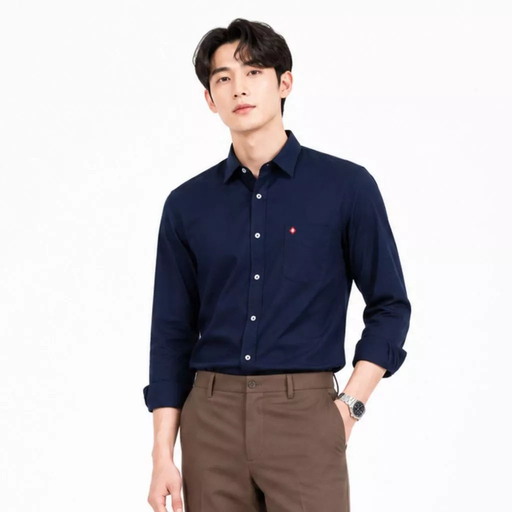 John Henry เสื้อเชิ้ตผู้ชายแขนยาว ทรงเข้ารูป รุ่น JH S526MSLSM14 - สีกรมท่า