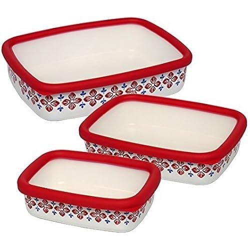 Fuji Horo Fuji enamel cukka shallow rectangular container S/M/L red 3-piece set