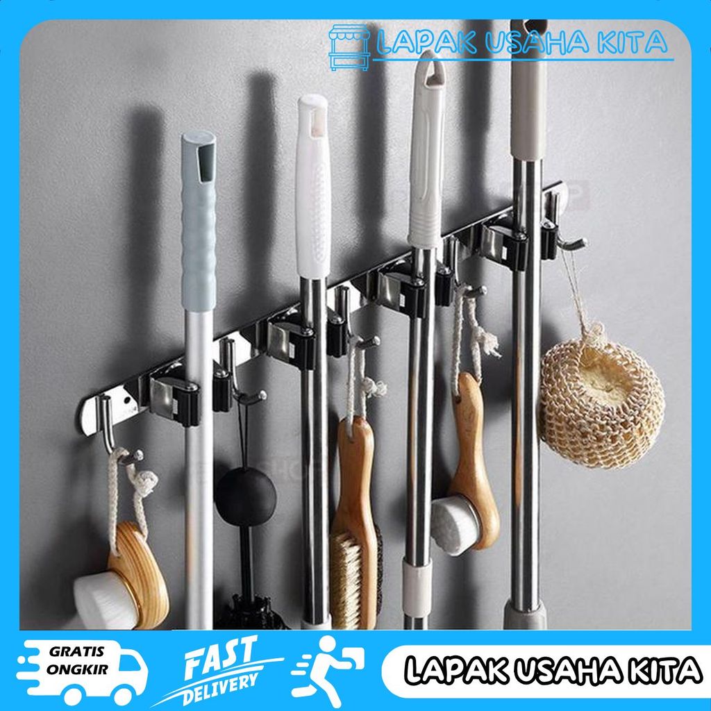 GANTUNGAN PRACTICAL WALL-MOUNTED BROOM, DUMP, MOP, HOOK RACK, SLOT, เครื่องมือทําความสะอาดด้วยความปล