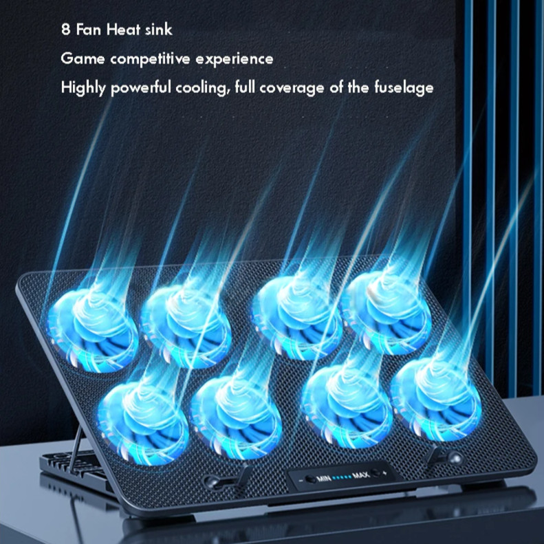 ZJMZYM Cooling Pad แล็ปท็อปพัดลมระบายความร้อนสําหรับเล่นเกม 8 พัดลม 15.6 นิ้ว - LG2010