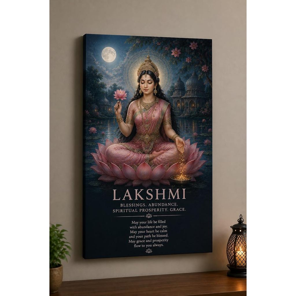 ขนาดใหญ่ลักษมี Wall Art ผ้าใบพิมพ์ 24x36 นิ้ว Frameless Prosperity เทพธิดาตกแต่งสําหรับห้องสมาธิห้อง