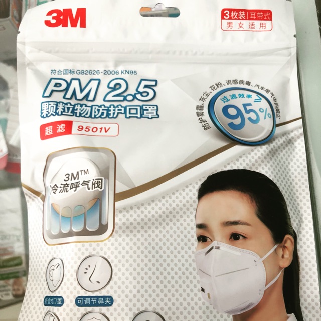 หน้ากากอนามัย 3M PM 2.5 รุ่น 9501V พร้อมวาล์วระบายอากาศ