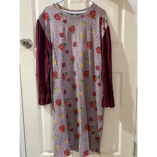 hiso hiso เดรสแขนกระบอง เดรสแขนยาวลูกไม้ dress world เดรสออกงานลายดอก ชุดคนอ้วน