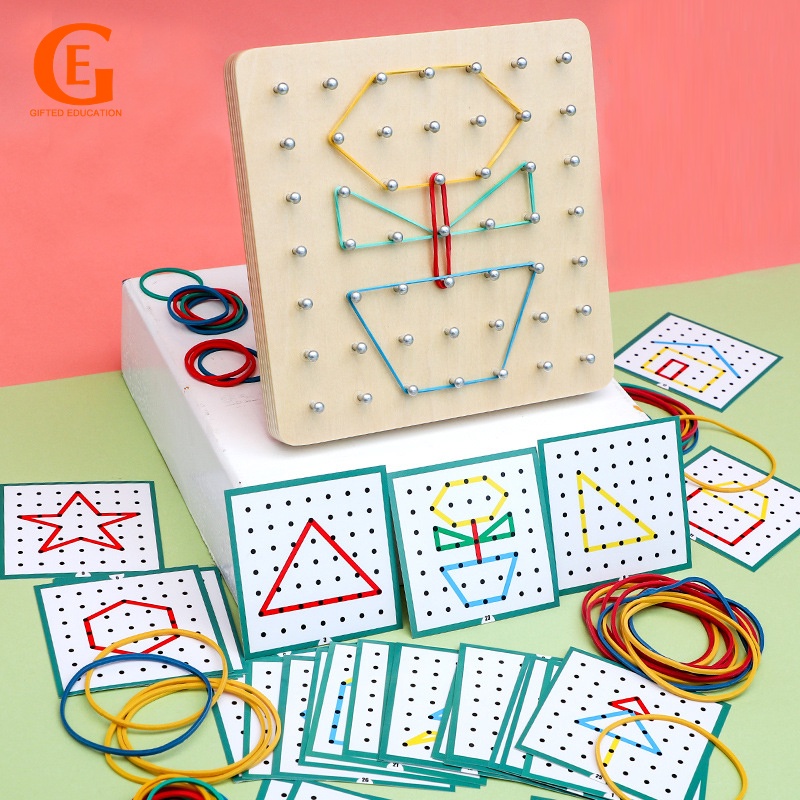 Montessori กราฟิก ยางผูกเล็บ บอร์ด พร้อมการ์ด ก่อนวัยเรียน เด็ก การเรียนรู้คณิตศาสตร์ ของเล่นเพื่อการศึกษาในช่วงต้น