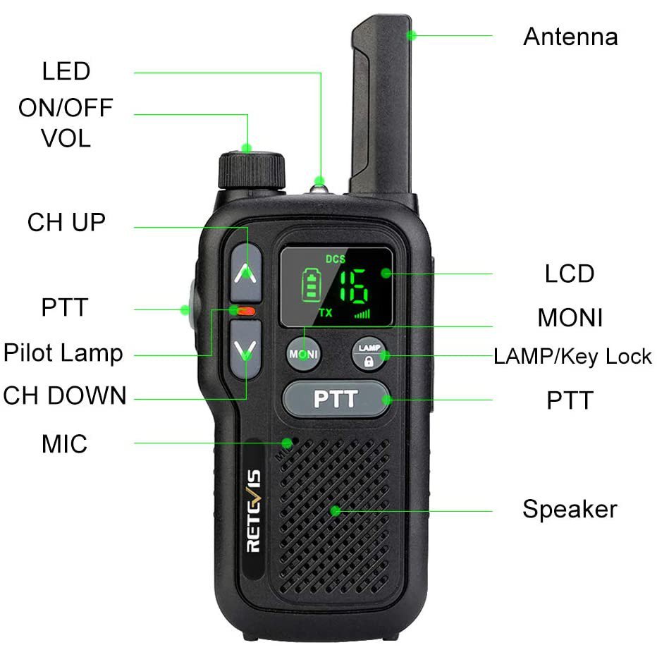 Retevis RT616 Walkie Talkie, PMR446 16 Channels 2 Way Radio, Dual Band - View #8