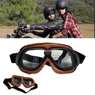 Motocross Helmet Goggles Motorcycle Half Face Goggles Vintage Pilot Biker Leather For harley Bike ATV Cafe Racer Classic Goggle