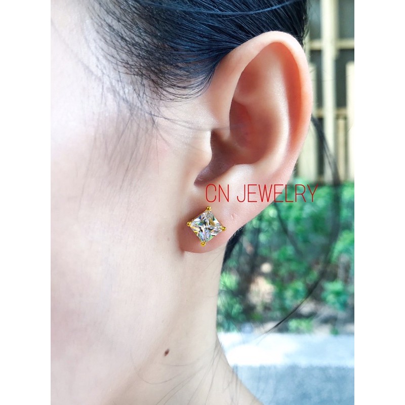 [⚡️ลดเพิ่ม 30% เก็บโค้ดหน้าร้าน] 1คู่ ต่างหูเพชร CZ (วัสดุอย่างดี ไม่ลอกดำ แพ้ง่ายใส่ได้) CN Jewelry ราคา ถูกที่สุด ดีลบีเคเค แกลเลอรีภาพที่ 4