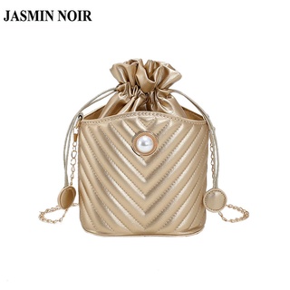 Jasmin NOIR กระเป๋าสะพายข้าง ทรงกระบอก พิมพ์ลายทาง สายโซ่ สําหรับผู้หญิง