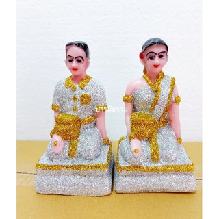 ตุ๊กตาชายหญิงชุดตั้งศาล เครื่องตั้งศาล  (ขนาดกลาง) งานประดับเพรช เกรด A  ราคาส่ง ราคาถูก