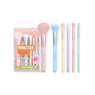 Nee Cara LetS Party Like A Monster 6 Piece Brush Set + Bag #N1967 : neecara นีคาร่า ชุดแปรงแต่งหน้า x1ชิ้น beautybakery