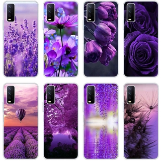 Vivo y85 v9 pro v11 pro v17 pro y12s y20s y20 y17 Case TPU Soft Silicon Protecitve Shell Phone casing Cover Purple Lotus peony flower