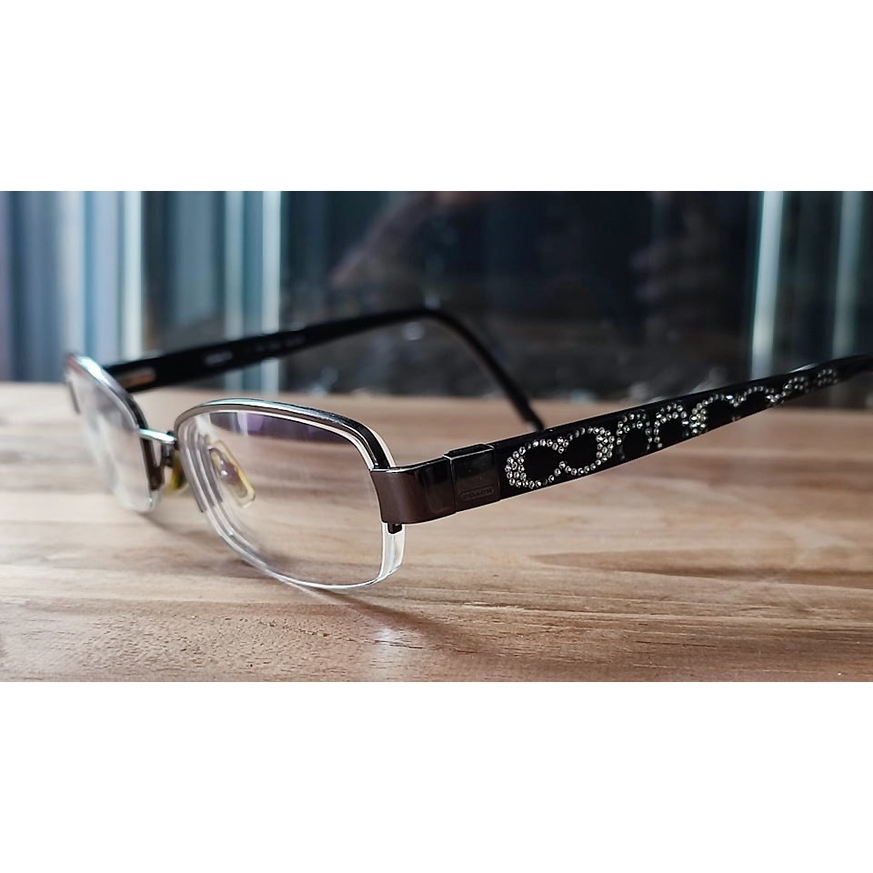 Coach Jasmine 224 Gunmetal Rhinestone Half Rim Eyeglasses Frames 51-17 135 mm กรอบแว่นตาของแท้มือสอง รุ่นนี้ราคาออกใหม่ๆ