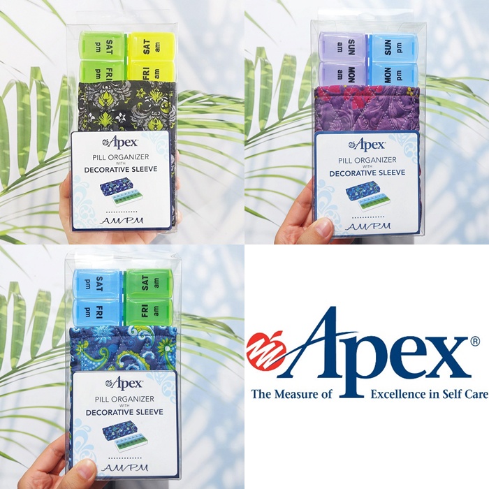 กล่องใส่ยา - อาหารเสริม พร้อมถุงผ้า Pill Organizer with Decorative Sleeve AM/PM (Apex®) ตลับใส่ยา ใช้งานง่าย พกพาสะดวก